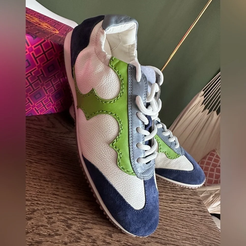 NEW! NIB! Tory Burch Tory Serif Sneaker Vintage Tumbled Leather Size 6.5